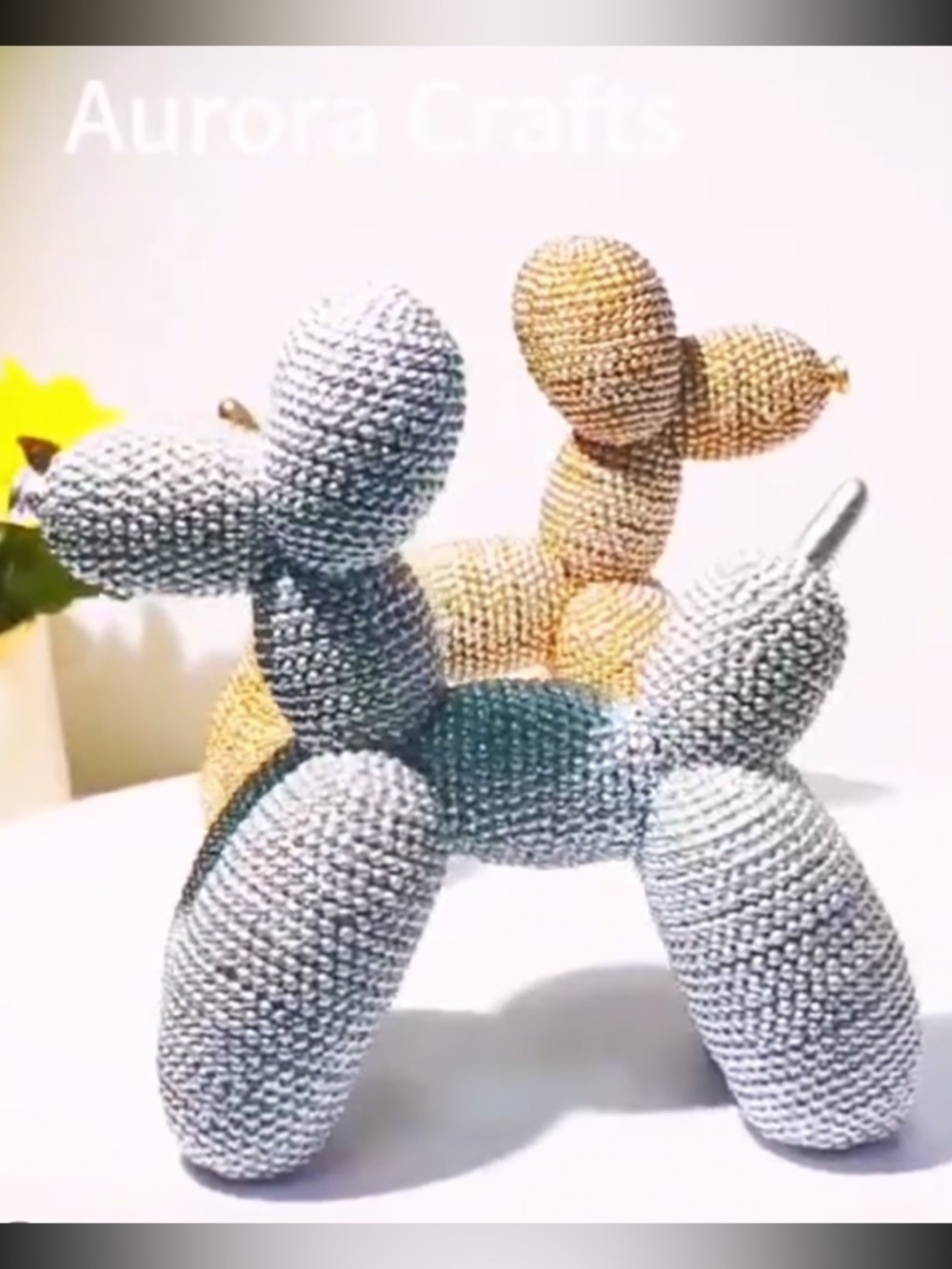 Beaded Balloon Dog Sculpture - Silver